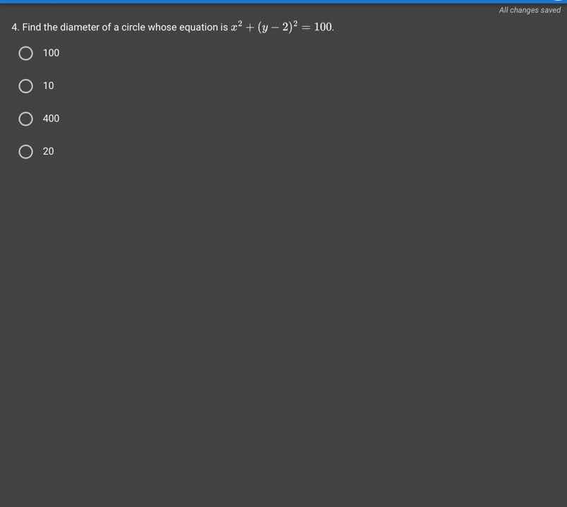 4. find the diameter of a circle whose equation is ( x^2 + (y - 2)^2 = …