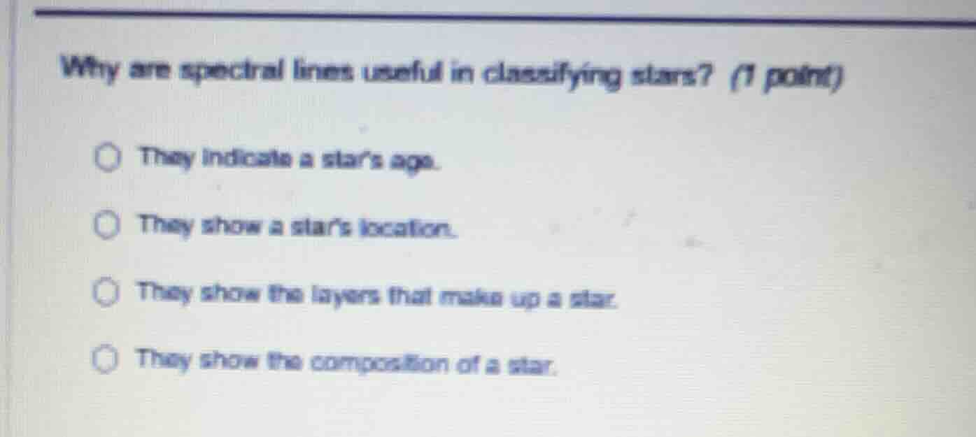 why are spectral lines useful in classifying stars? (1 point) they indi…