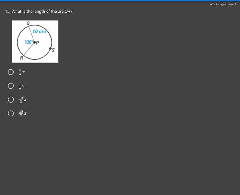 15. what is the length of the arc qr? image of a circle with center p, …