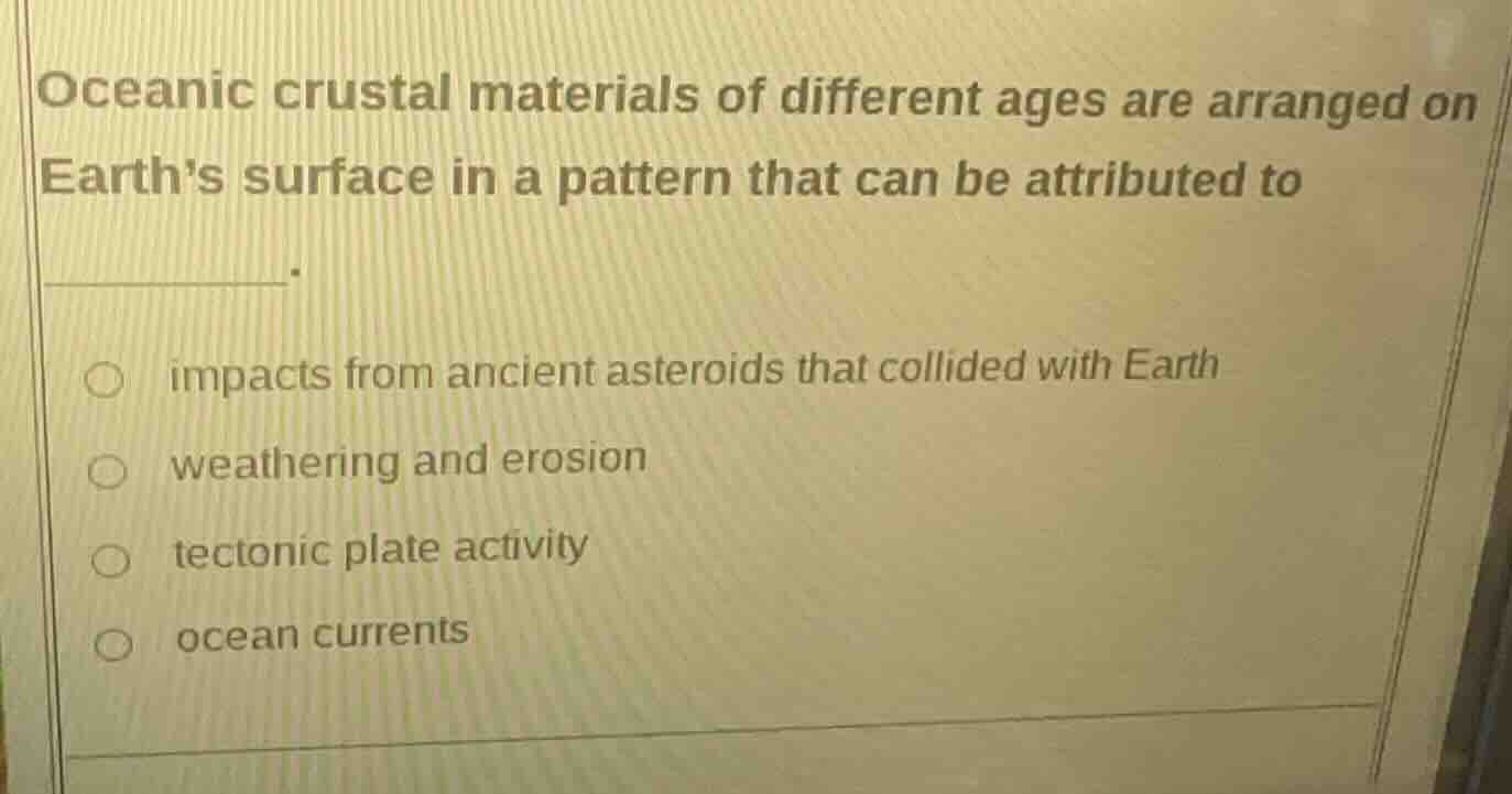 oceanic crustal materials of different ages are arranged on earths surf…