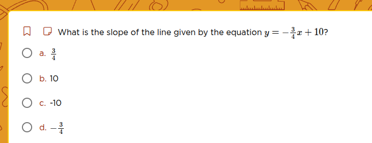 what is the slope of the line given by the equation $y = -\frac{3}{4}x …