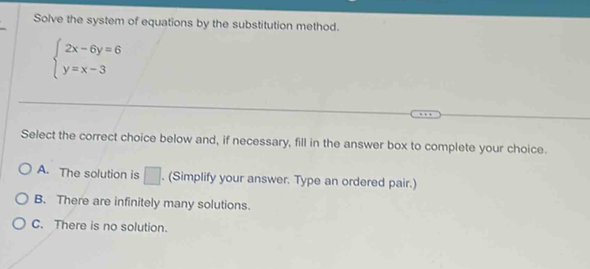 solve the system of equations by the substitution method.\\begin{cases}…
