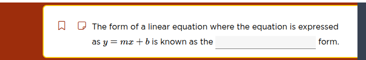 the form of a linear equation where the equation is expressed as $y = m…