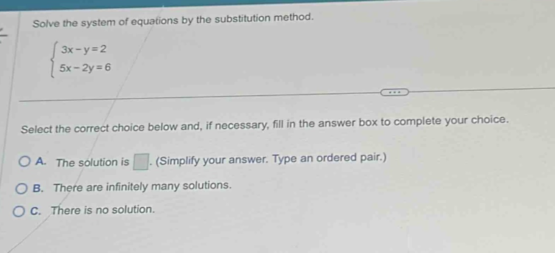 solve the system of equations by the substitution method.\\begin{cases}…
