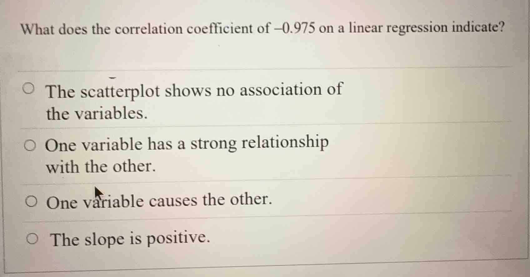 what does the correlation coefficient of -0.975 on a linear regression …