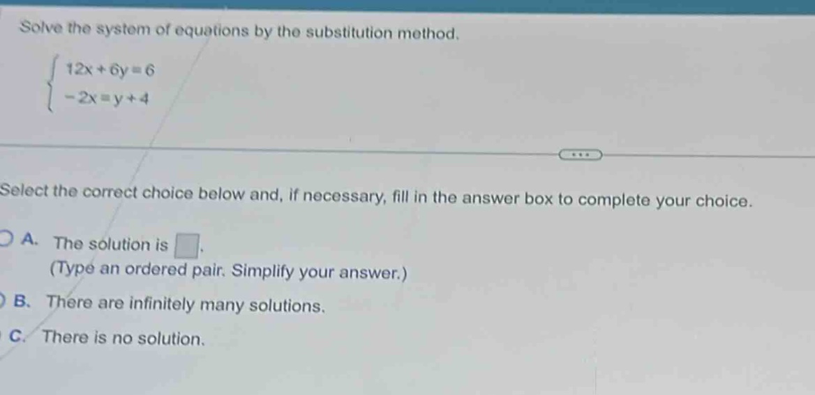 solve the system of equations by the substitution method.\\begin{cases}…