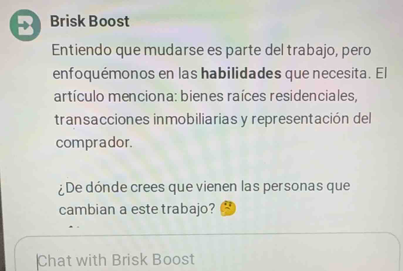 brisk boost entiendo que mudarse es parte del trabajo, pero enfoquémono…