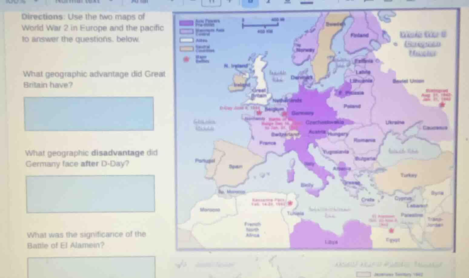 directions: use the two maps of world war 2 in europe and the pacific t…