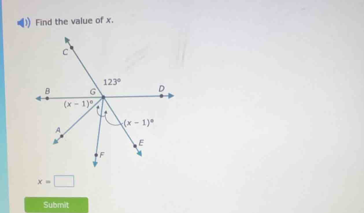 find the value of x. there is a diagram with lines intersecting at poin…
