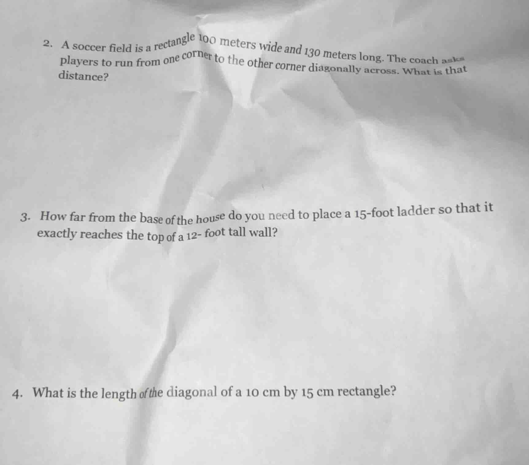 2. a soccer field is a rectangle 100 meters wide and 130 meters long. t…