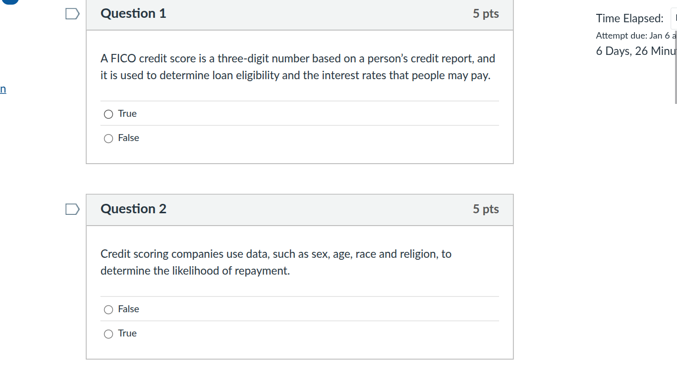 question 1 a fico credit score is a three - digit number based on a per…