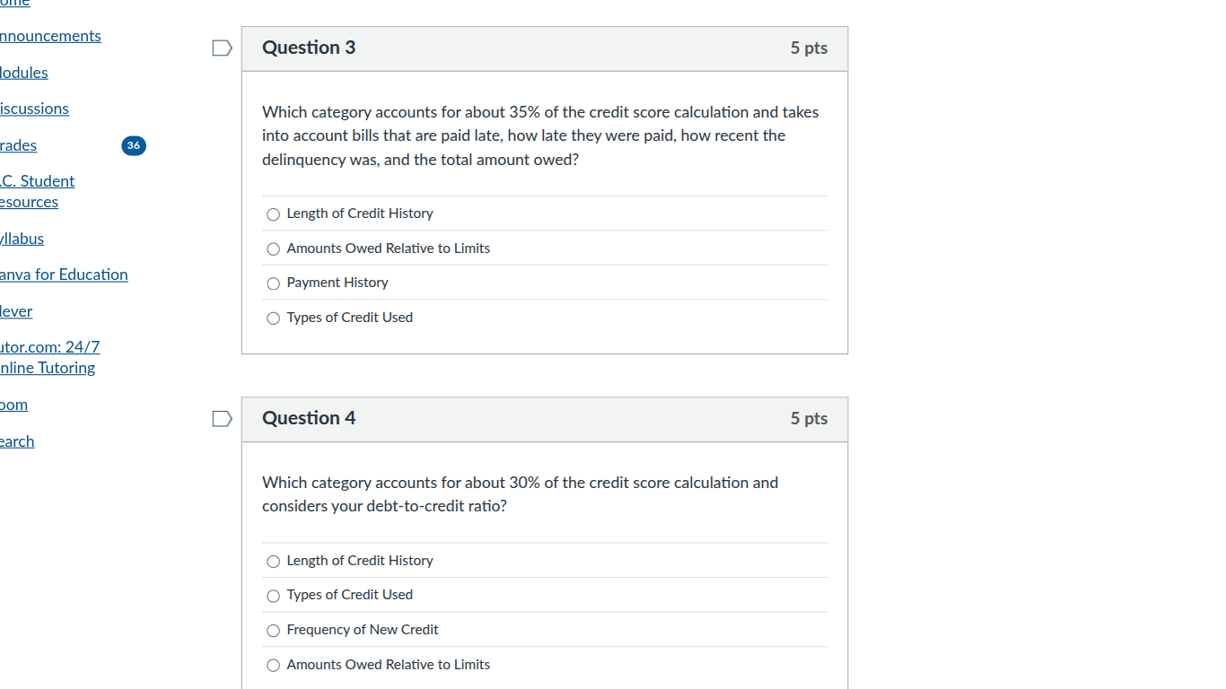 question 3 5 pts which category accounts for about 35% of the credit sc…