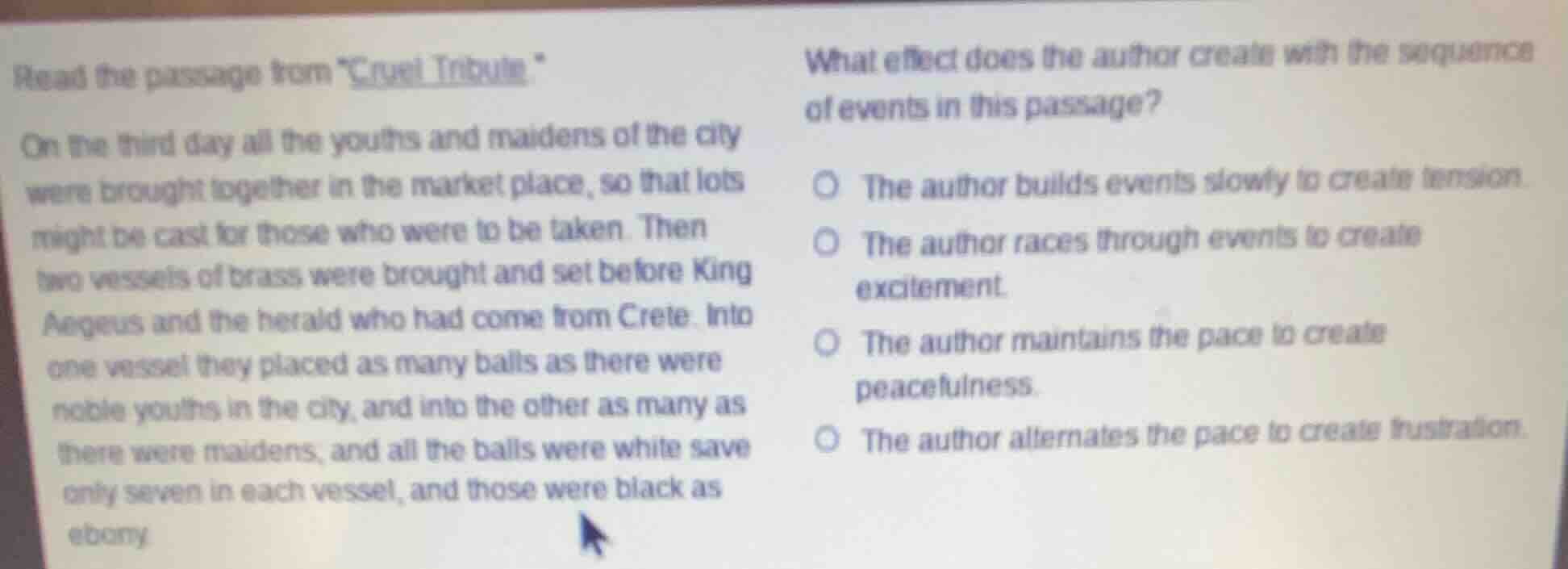 read the passage from \cruel tribute\ on the third day all the youths a…