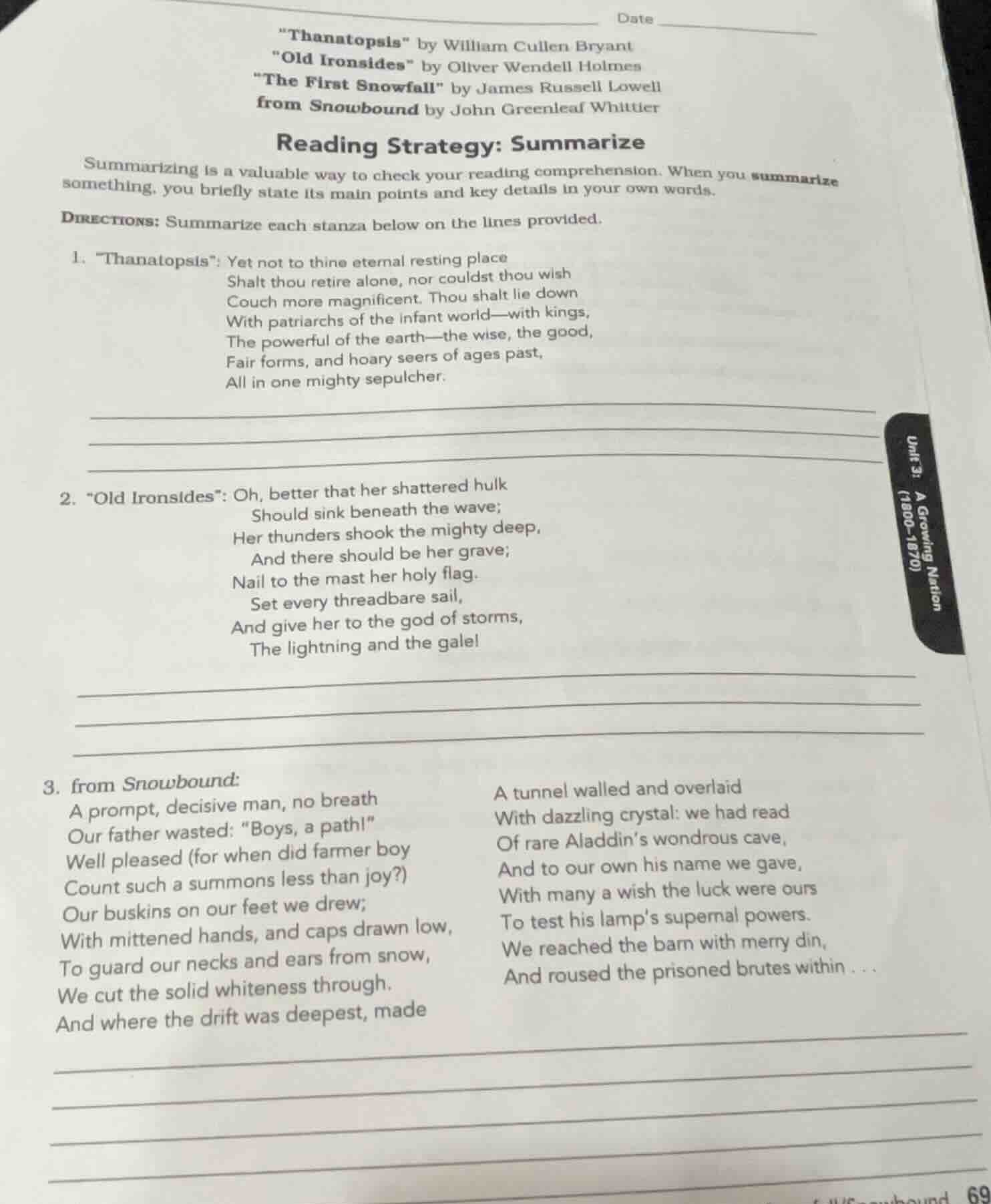 date \thanatopsis\ by william cullen bryant \old ironsides\ by oliver w…