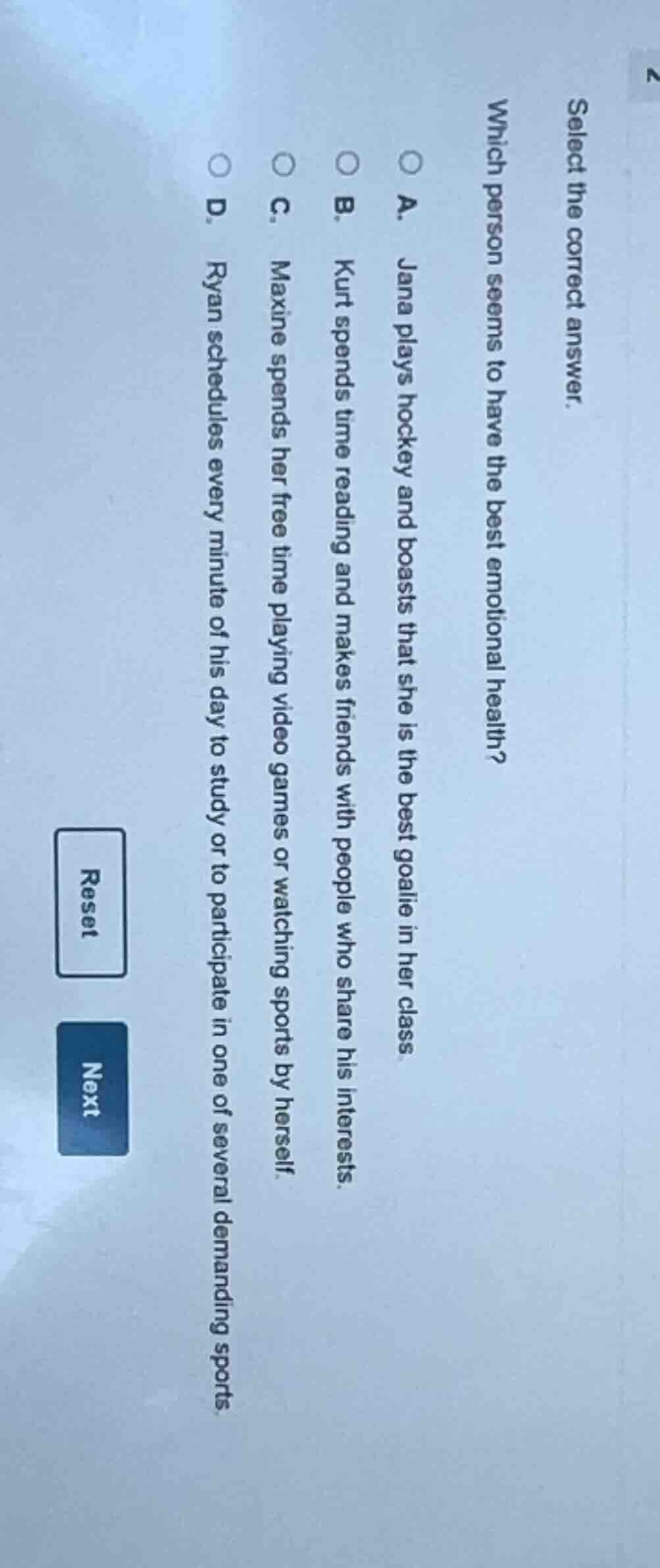 select the correct answer. which person seems to have the best emotiona…