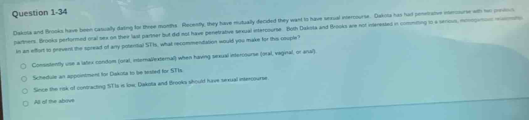 question 1-34 dakota and brooks have been casually dating for three mon…