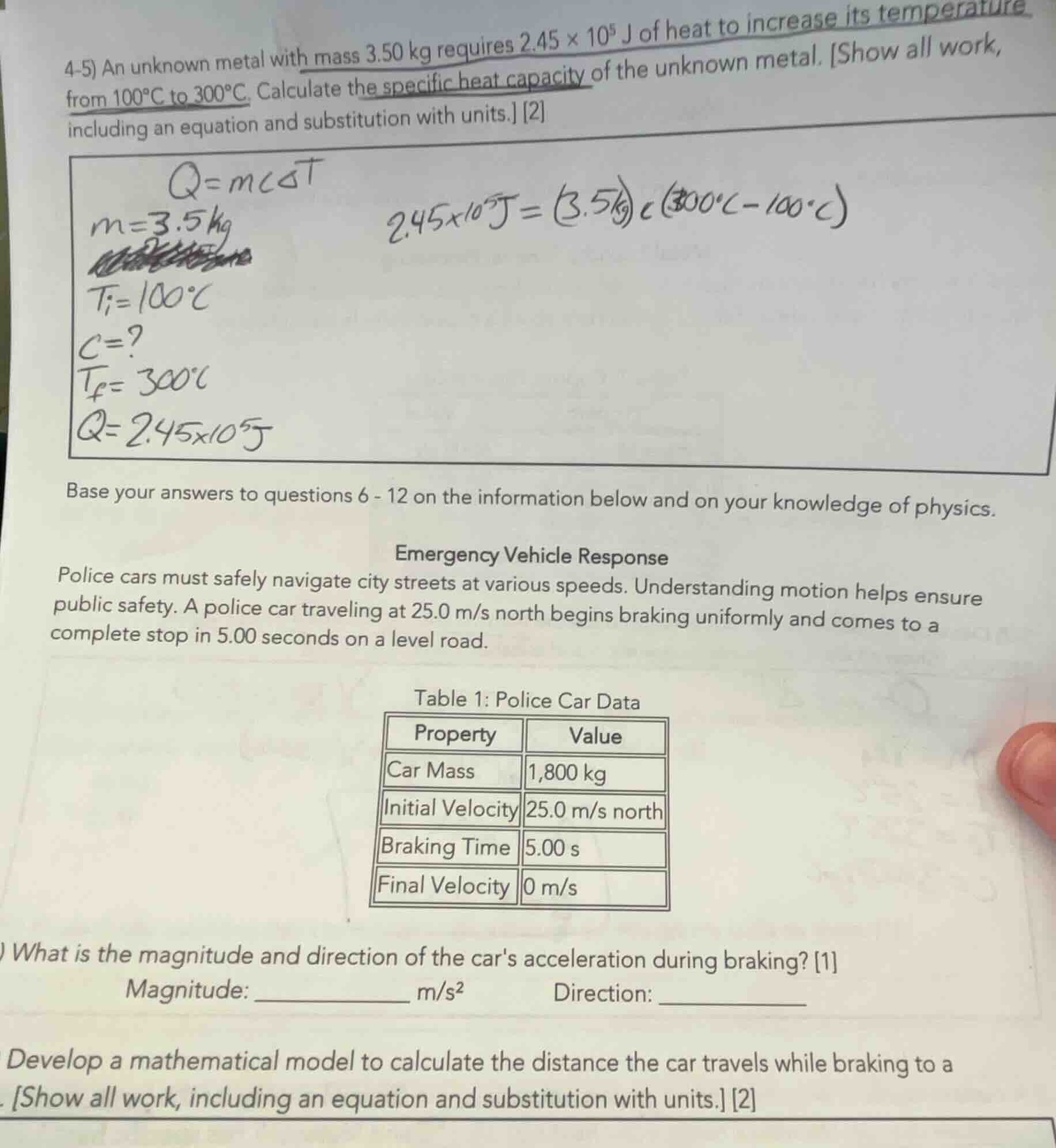 4-5) an unknown metal with mass 3.50 kg requires 2.45 × 10⁵ j of heat t…