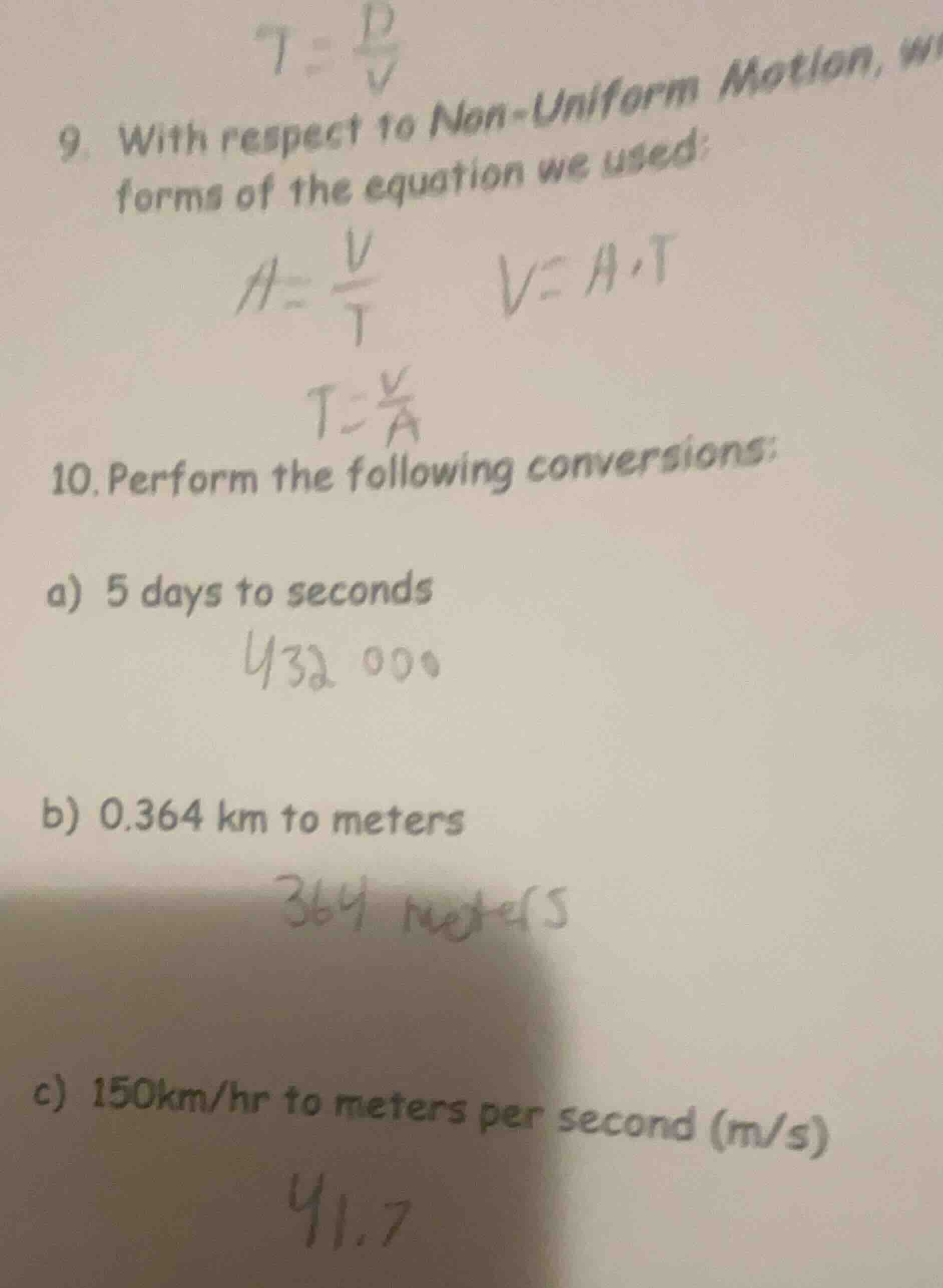 9. with respect to non - uniform motion, w forms of the equation we use…