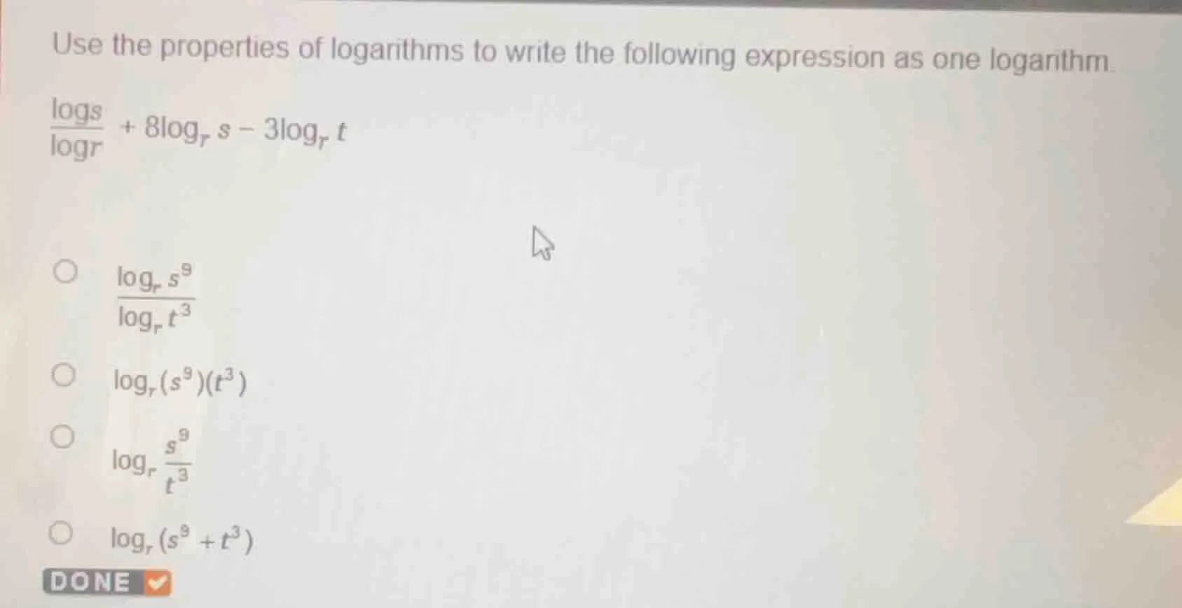 use the properties of logarithms to write the following expression as o…
