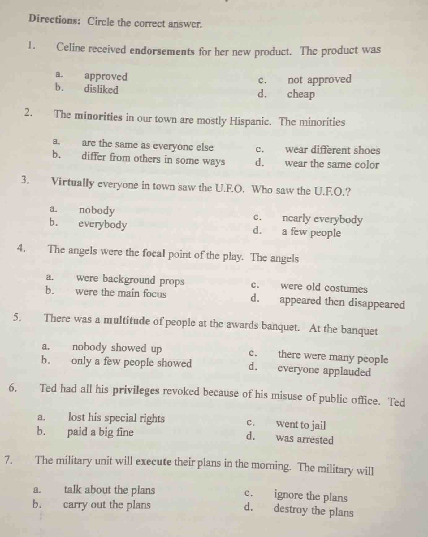 directions: circle the correct answer. 1. celine received endorsements …