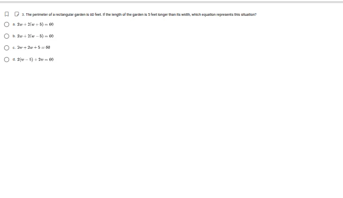 3. the perimeter of a rectangular garden is 60 feet. if the length of t…