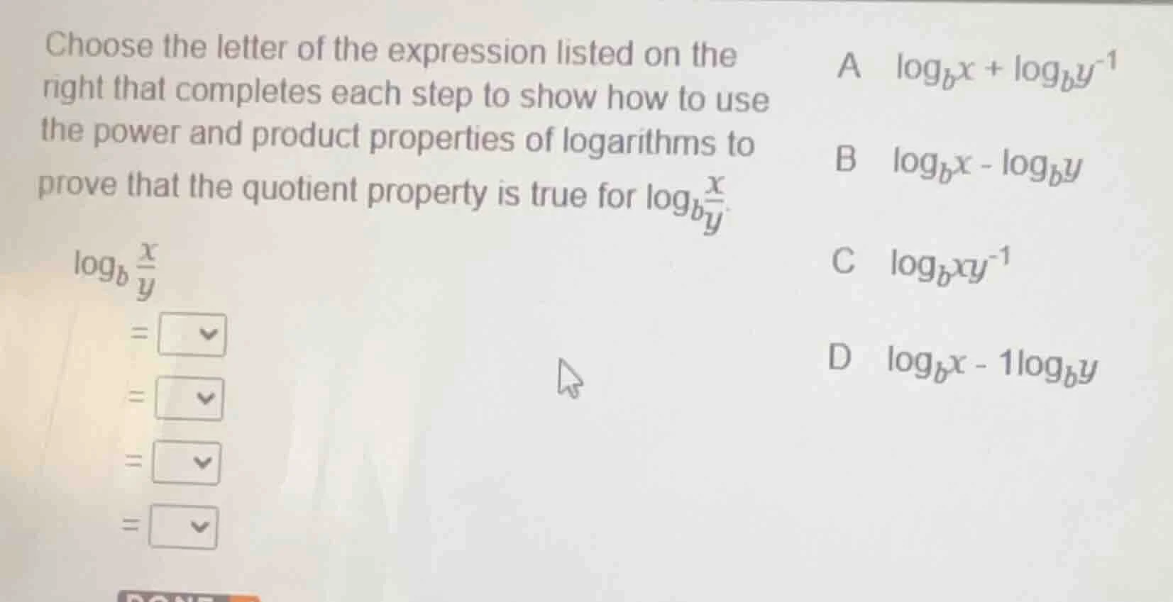 choose the letter of the expression listed on the right that completes …