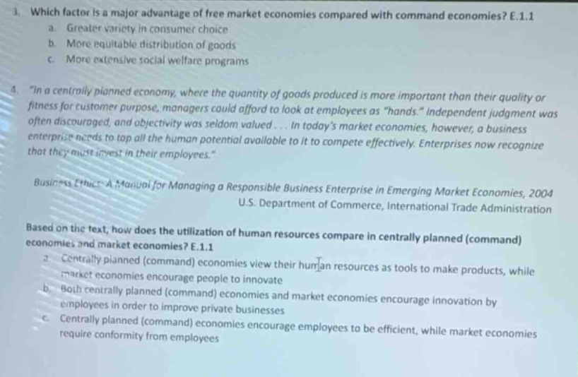 3. which factor is a major advantage of free market economies compared …
