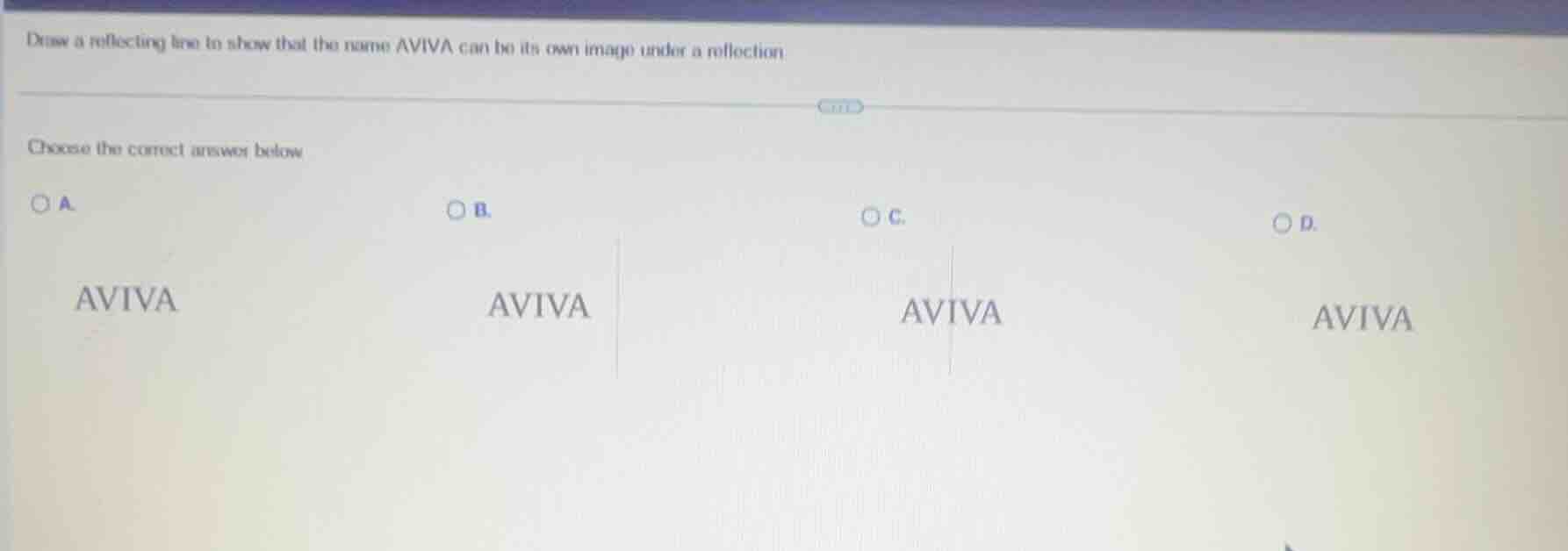draw a reflecting line to show that the name aviva can be its own image…