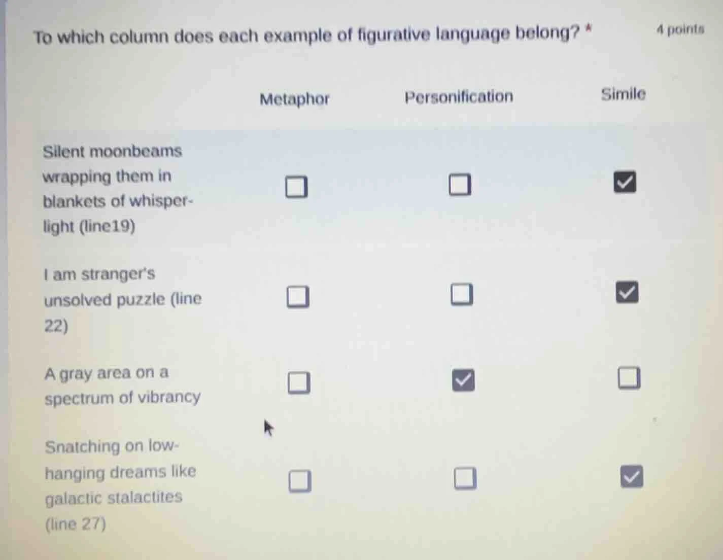 to which column does each example of figurative language belong? * 4 po…