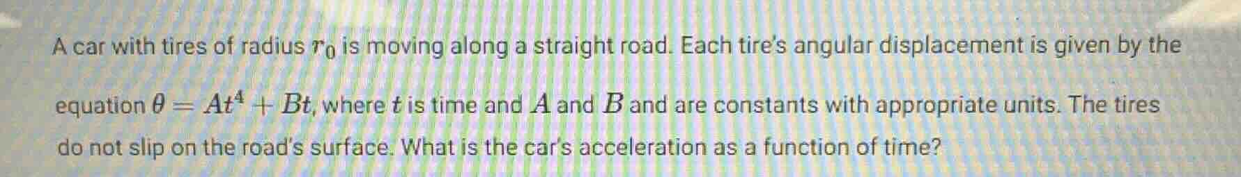 a car with tires of radius $r_0$ is moving along a straight road. each …