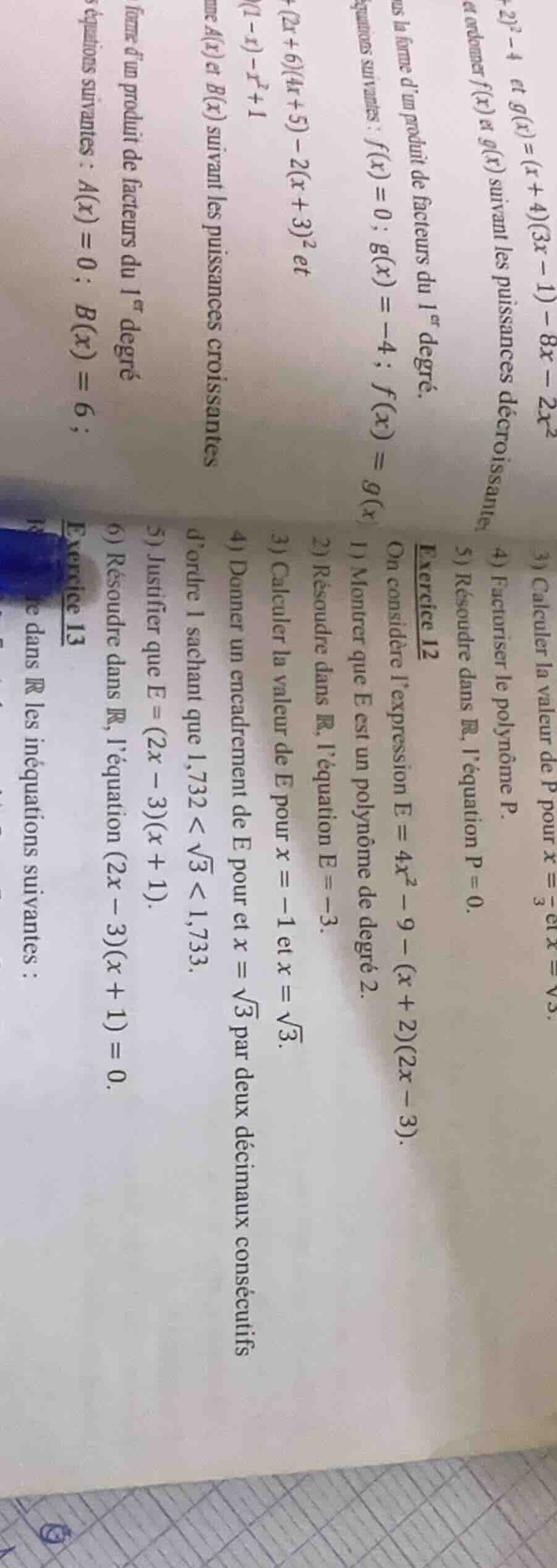 on considère lexpression e = 4x² - 9 - (x + 2)(2x - 3). 1) montrer que …