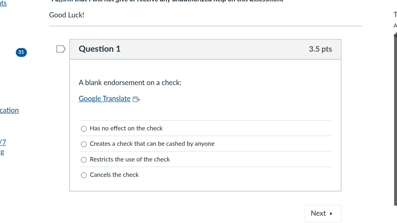 a blank endorsement on a check: google translate - has no effect on the…