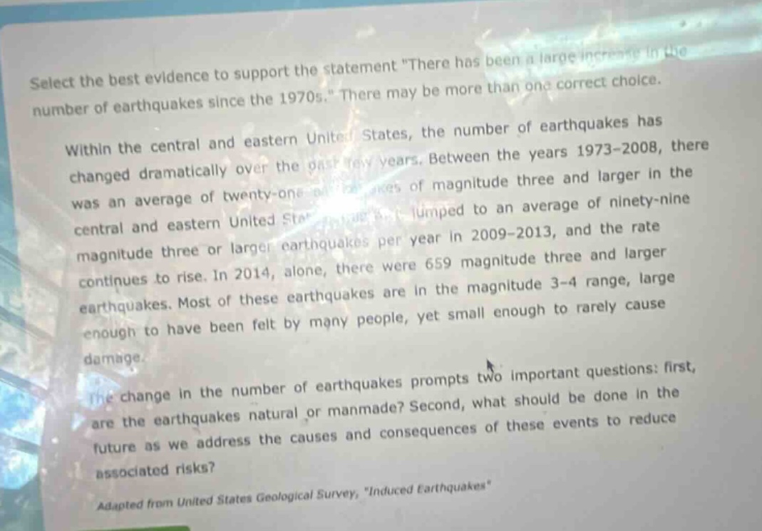 select the best evidence to support the statement \there has been a lar…