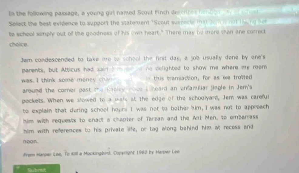 in the following passage, a young girl named scout finch describes her …