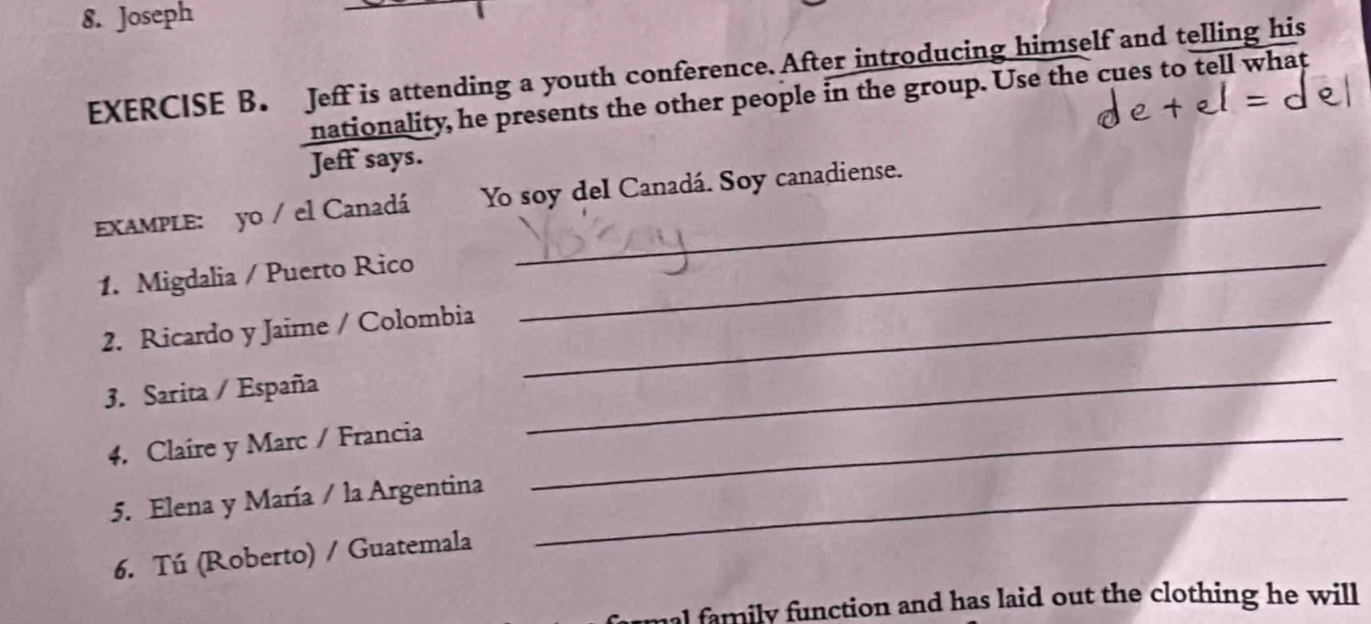 exercise b. jeff is attending a youth conference. after introducing him…