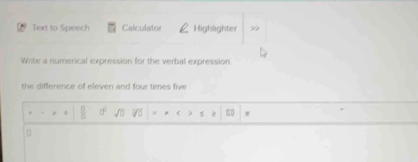 write a numerical expression for the verbal expression. the difference …