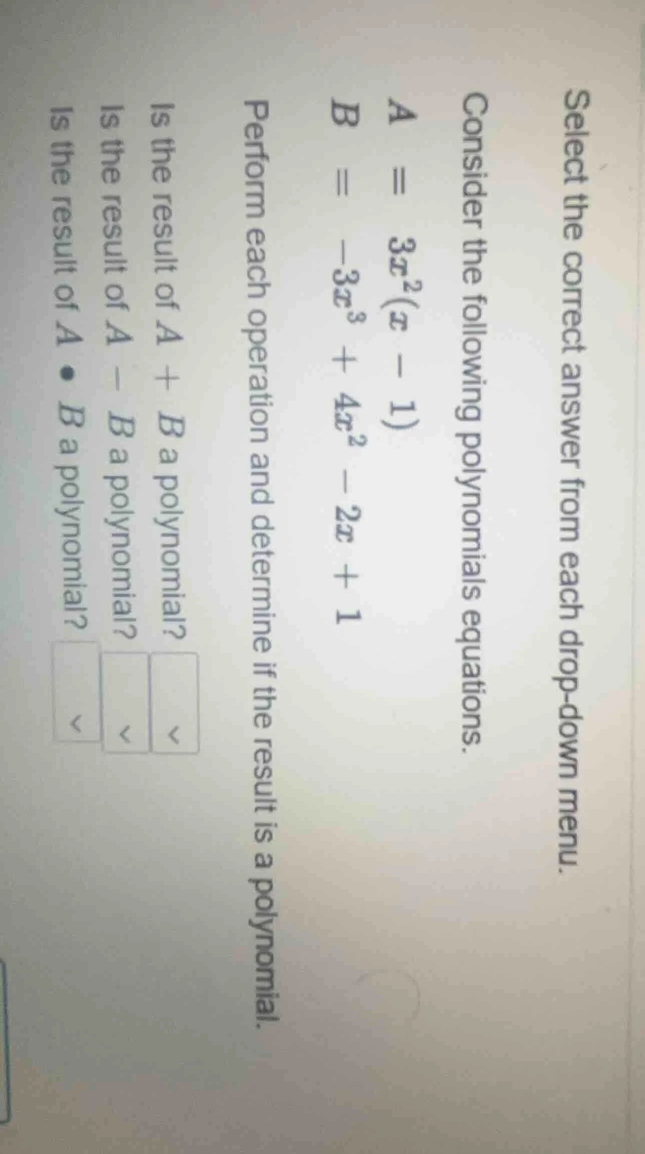select the correct answer from each dropdown menu. consider the followi…