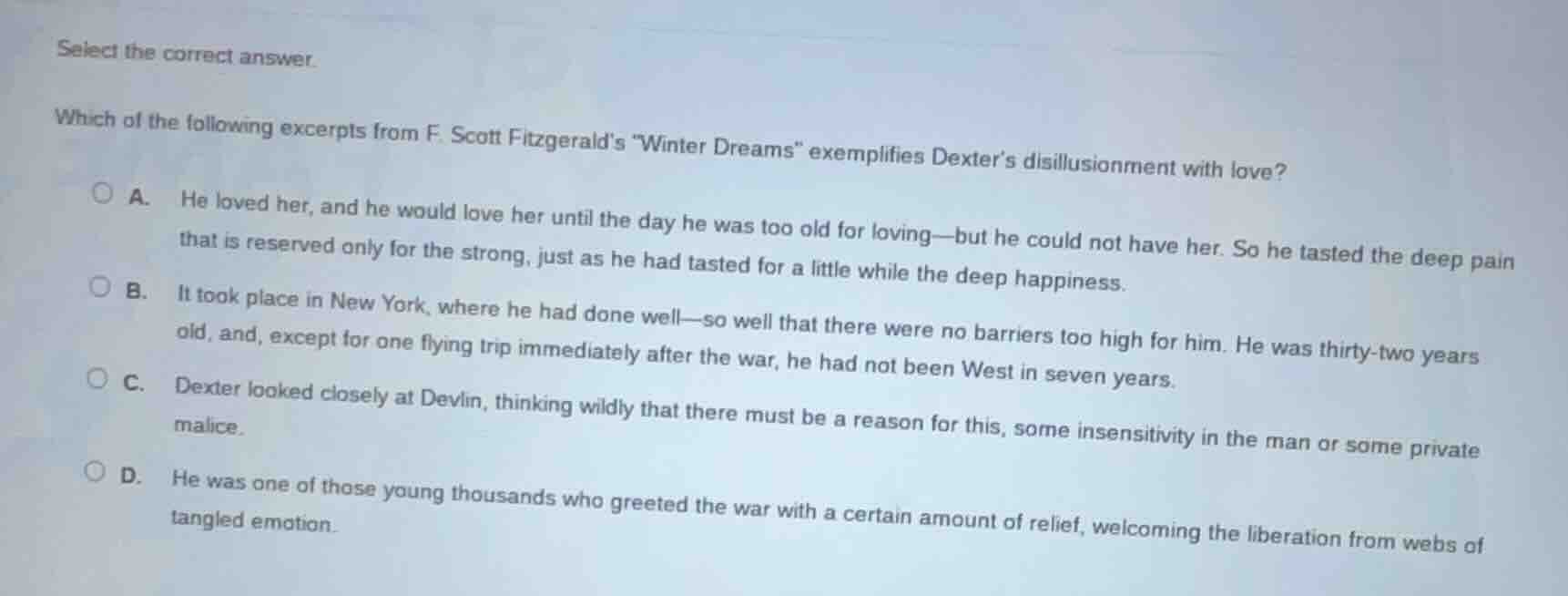 select the correct answer. which of the following excerpts from f. scot…