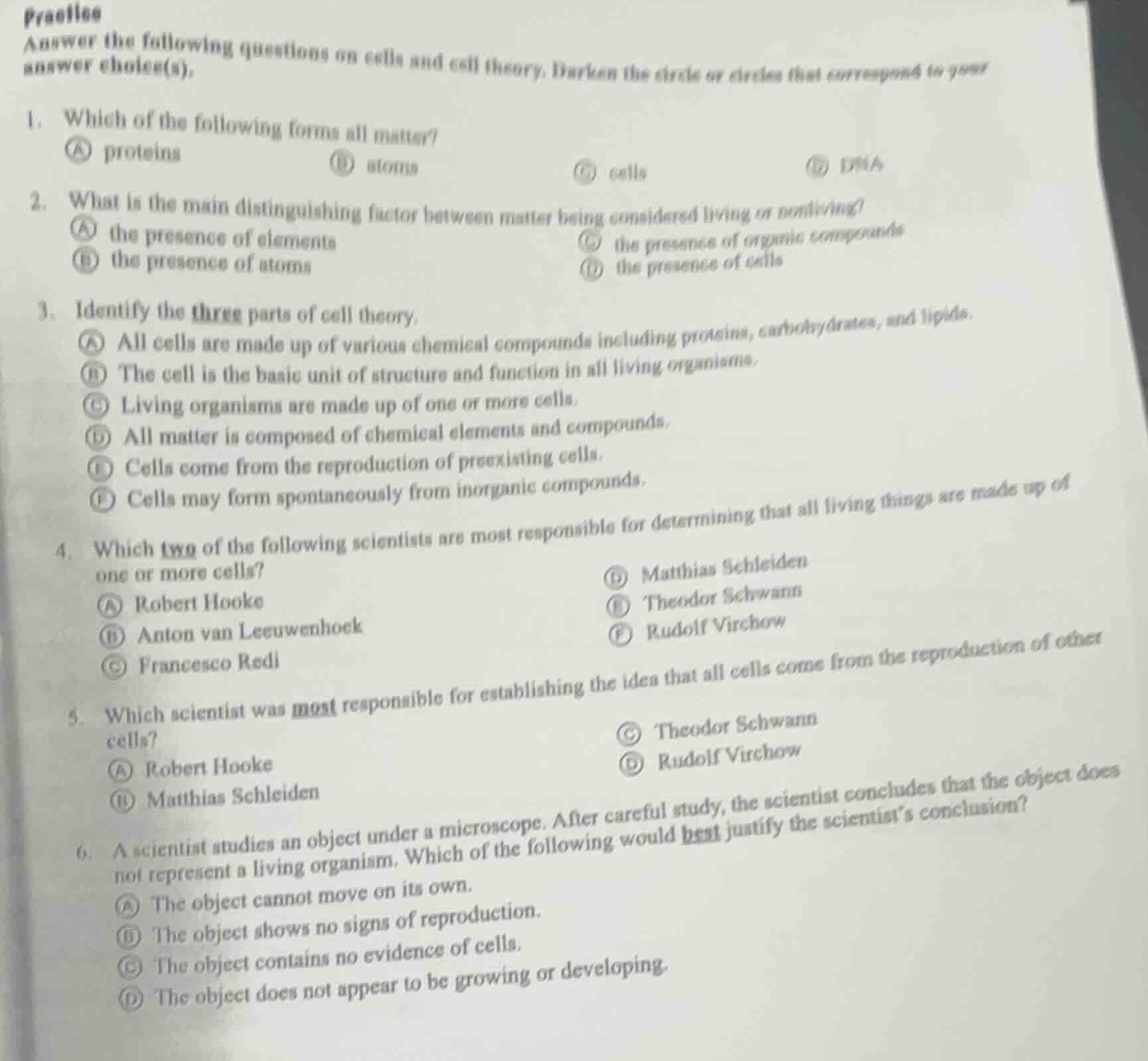 practice answer the following questions on cells and cell theory. darke…