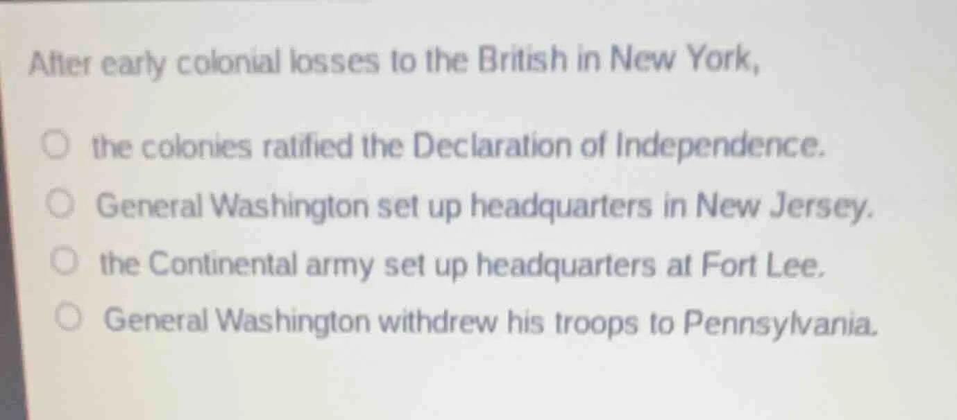 after early colonial losses to the british in new york, the colonies ra…