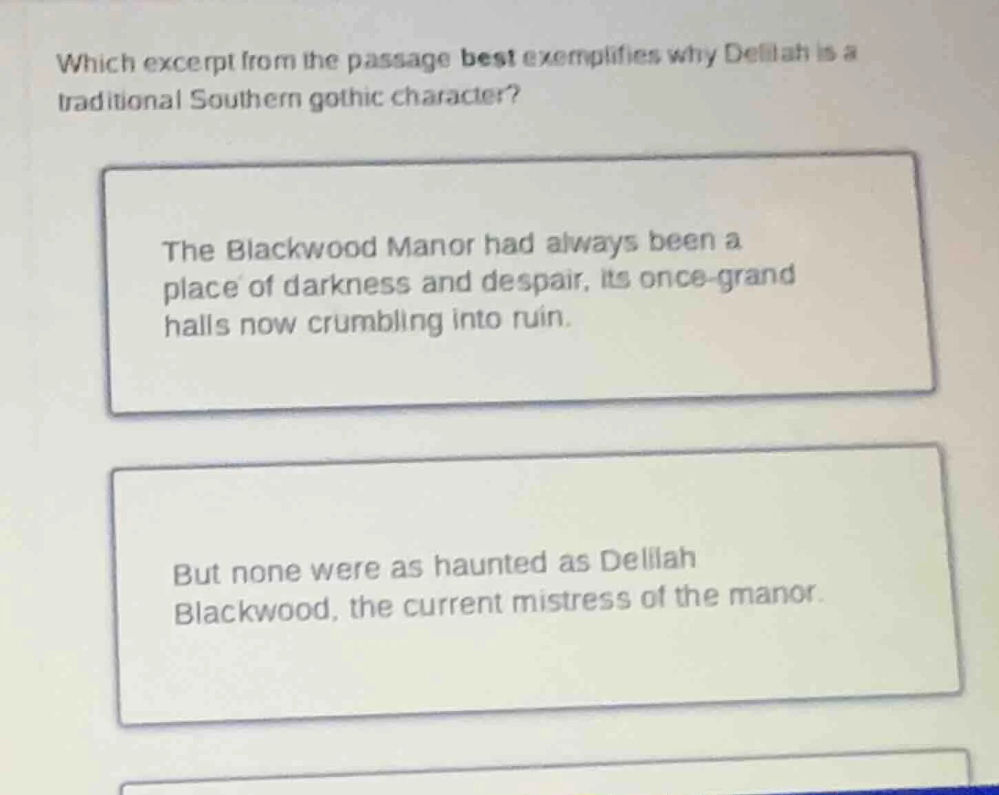 which excerpt from the passage best exemplifies why delilah is a tradit…