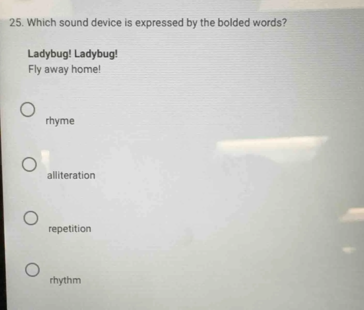 25. which sound device is expressed by the bolded words? ladybug! ladyb…