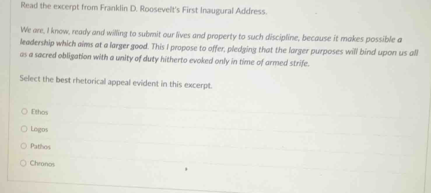read the excerpt from franklin d. roosevelt’s first inaugural address. …