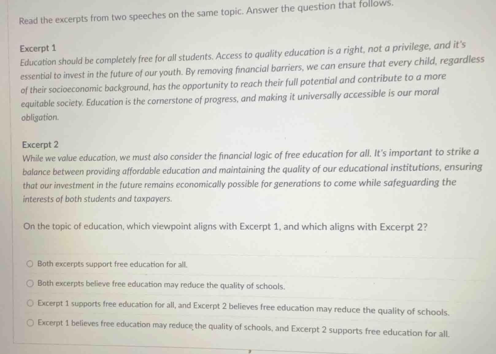read the excerpts from two speeches on the same topic. answer the quest…