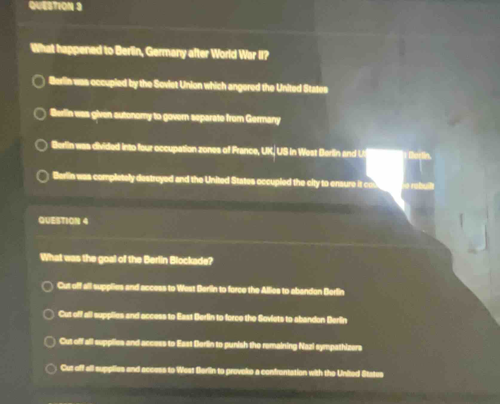 question 3 what happened to berlin, germany after world war ii? ○ berli…