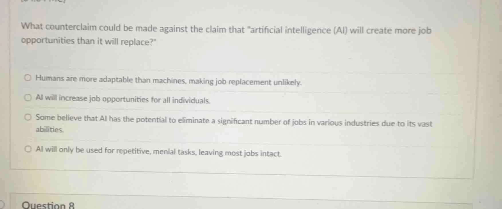 what counterclaim could be made against the claim that \artificial inte…