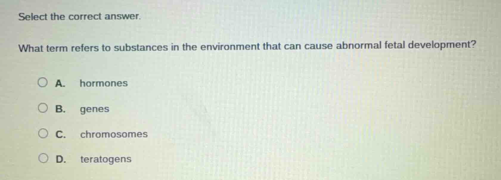 select the correct answer. what term refers to substances in the enviro…