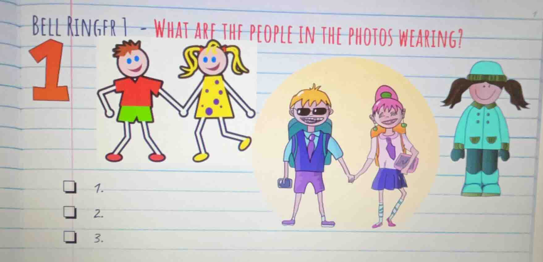bell ringer 1 - what are the people in the photos wearing? 1. 2. 3.