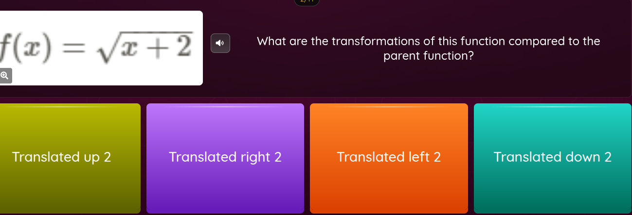 f(x) = \\sqrt{x + 2} what are the transformations of this function comp…