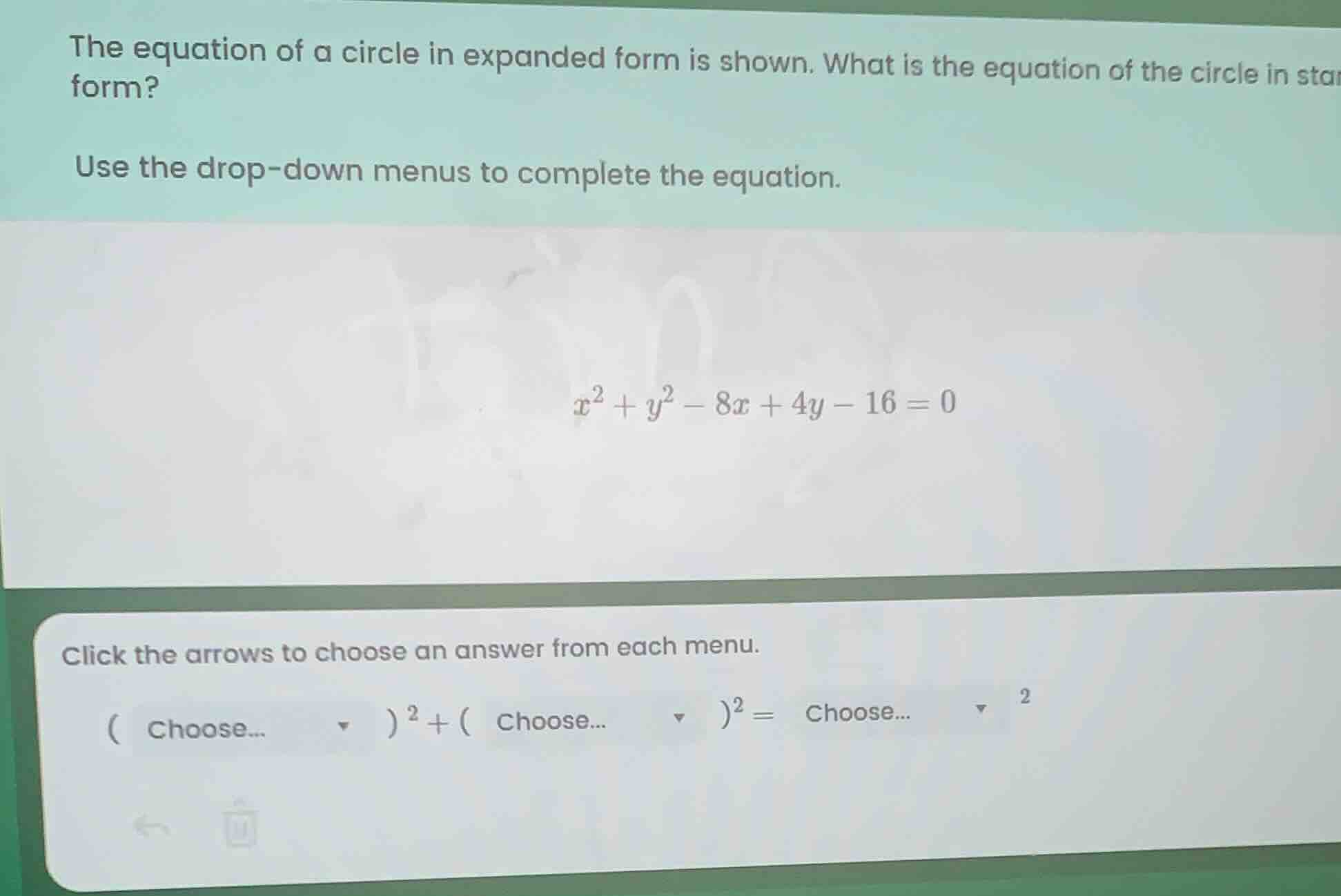 the equation of a circle in expanded form is shown. what is the equatio…